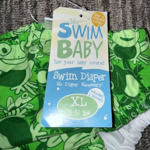My Swim Baby Kids Size XL Washable Reusable Swim Bottoms Green Frog Print - Picture 2 of 3